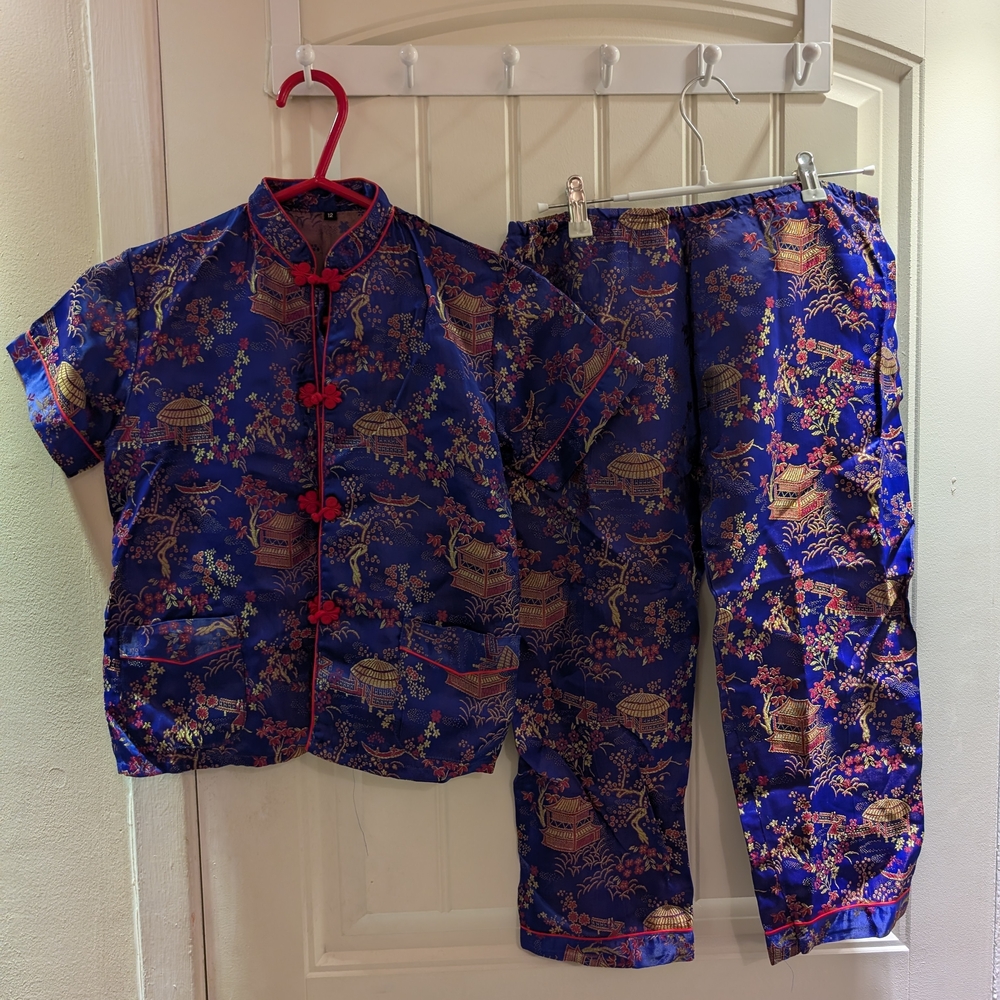 Kids' Pajama Set in Blue and Red Floral